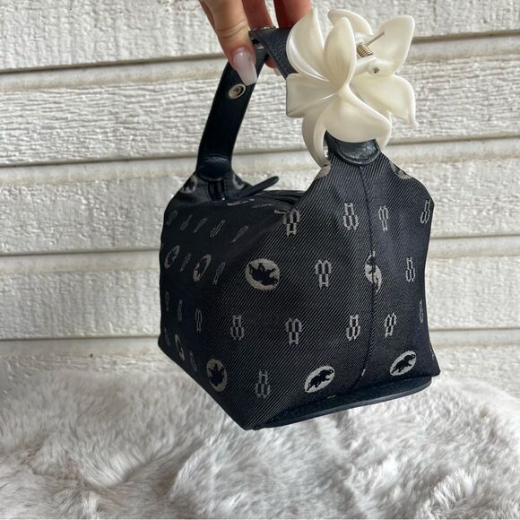 HUNTING WORLD Navy Blue Made in Italy Hobo Baguette Handbag Monogram - Picture 5 of 13